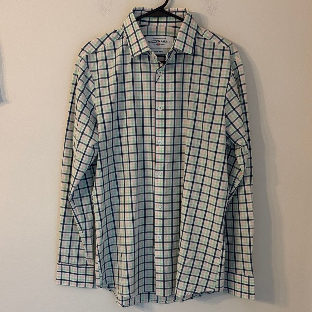 Mizzen + Main leeward plaid long sleeve button down performance shirt mens M NWT